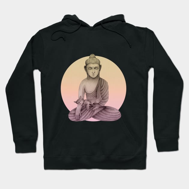 Buddha with cat 5 Hoodie by KindSpirits